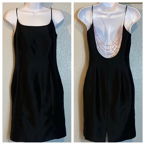 depeche mode Dresses & Skirts - VNTG Yves Cossette Depeche Mode Black Sheath Mini Dress Spaghetti Strap Beaded